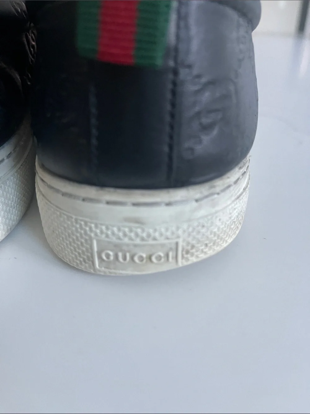 Gucci Men Black Embossed GG Leather Slip-On Loafers with Web Tab-size 11 1/2